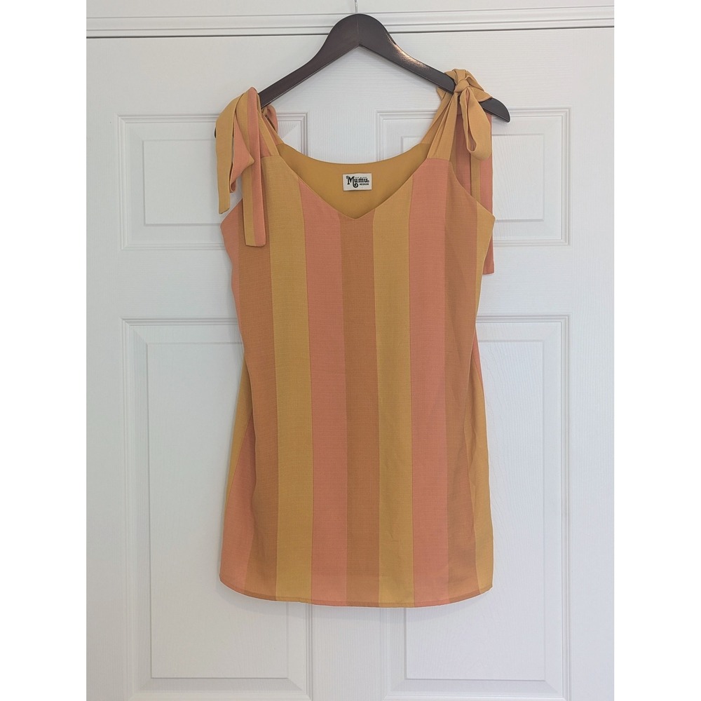 Show Me Your Mumu Women Yellow Orange Striped Tie Shoulder Mini Dress Medium
